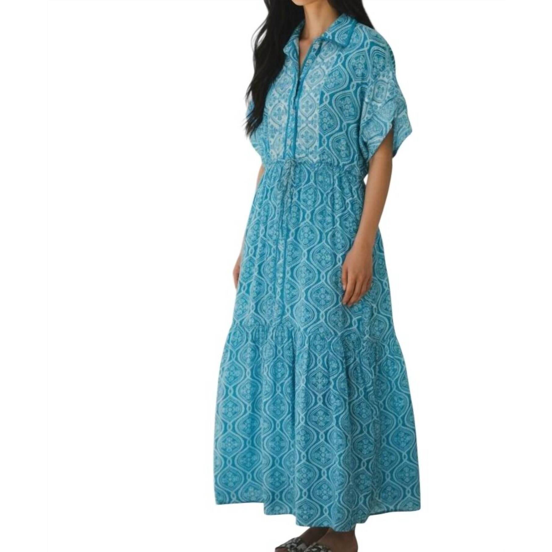 New Marigold Floral Collar Midi Dress In Teal